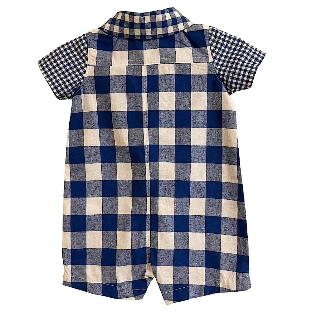 Carter's Blue & White Check Button Front Romper Size 6 Months